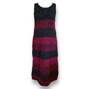 J Peterman Womens Sweater Dress Sz M Hand Knit Wool Charcoal Gray Merlot Red